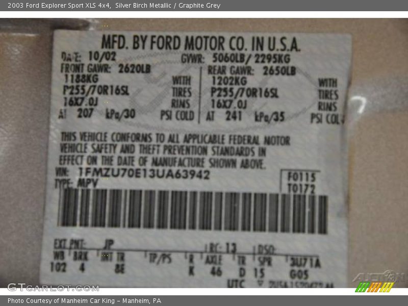 Silver Birch Metallic / Graphite Grey 2003 Ford Explorer Sport XLS 4x4