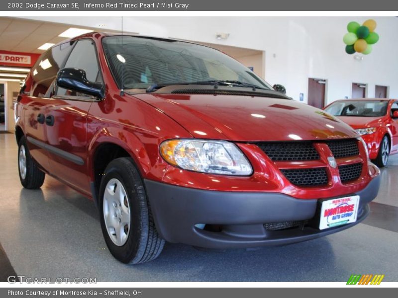 Inferno Red Tinted Pearl / Mist Gray 2002 Dodge Caravan SE