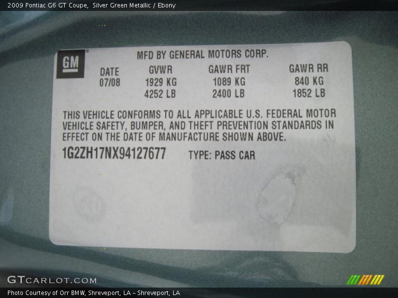 Silver Green Metallic / Ebony 2009 Pontiac G6 GT Coupe