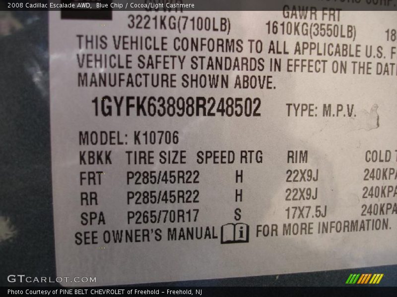Blue Chip / Cocoa/Light Cashmere 2008 Cadillac Escalade AWD