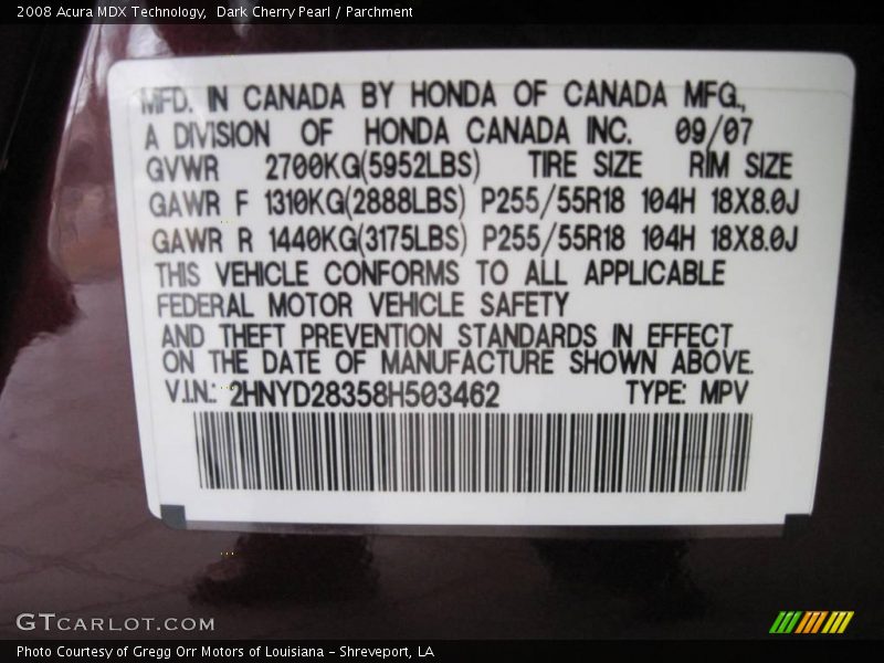 Dark Cherry Pearl / Parchment 2008 Acura MDX Technology