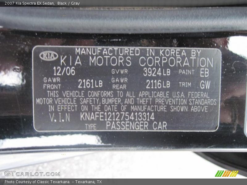 Black / Gray 2007 Kia Spectra EX Sedan
