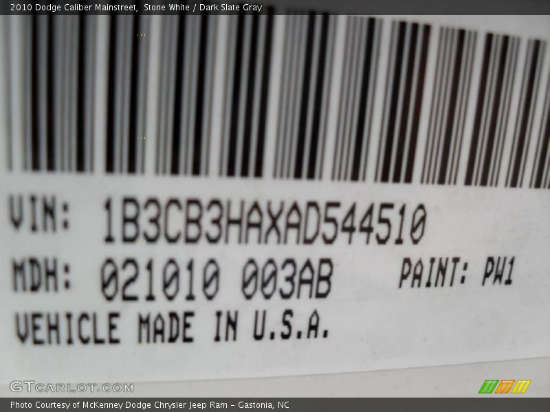Stone White / Dark Slate Gray 2010 Dodge Caliber Mainstreet