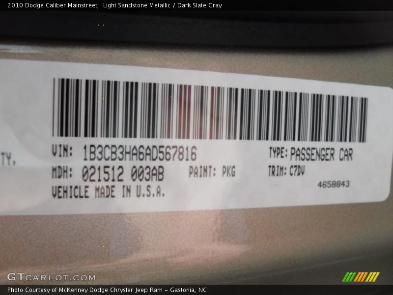 Light Sandstone Metallic / Dark Slate Gray 2010 Dodge Caliber Mainstreet