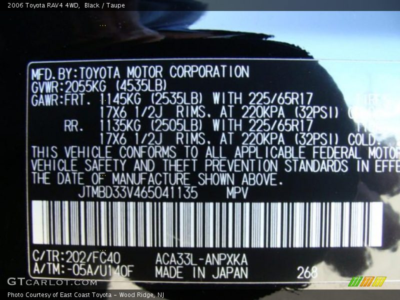 Black / Taupe 2006 Toyota RAV4 4WD