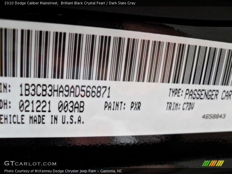 Brilliant Black Crystal Pearl / Dark Slate Gray 2010 Dodge Caliber Mainstreet
