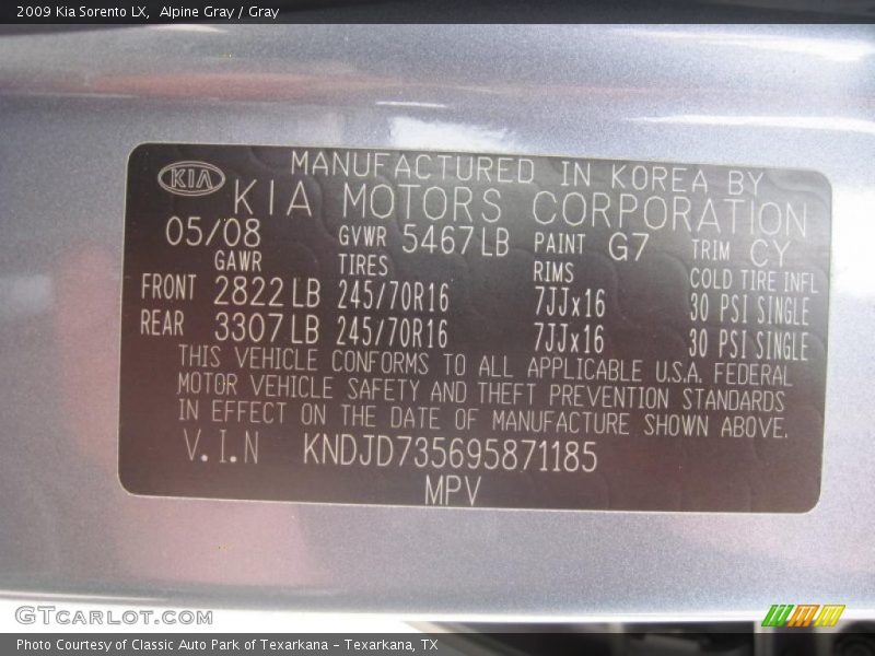 Alpine Gray / Gray 2009 Kia Sorento LX