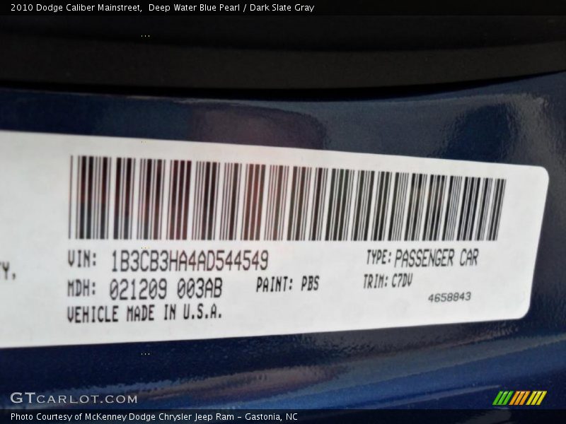 Deep Water Blue Pearl / Dark Slate Gray 2010 Dodge Caliber Mainstreet