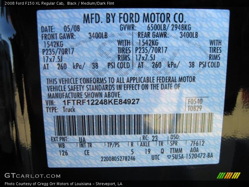 Black / Medium/Dark Flint 2008 Ford F150 XL Regular Cab