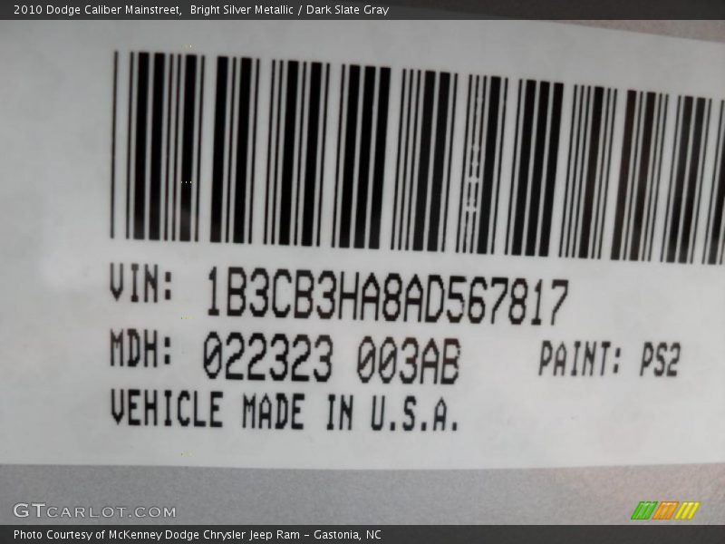 Bright Silver Metallic / Dark Slate Gray 2010 Dodge Caliber Mainstreet