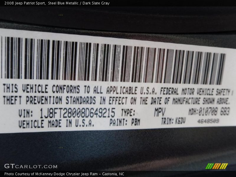 Steel Blue Metallic / Dark Slate Gray 2008 Jeep Patriot Sport