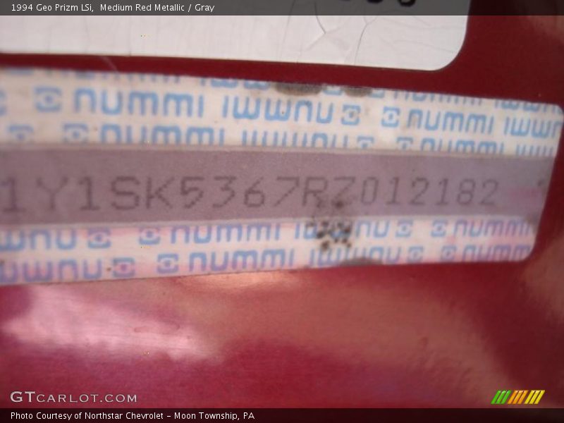 Medium Red Metallic / Gray 1994 Geo Prizm LSi