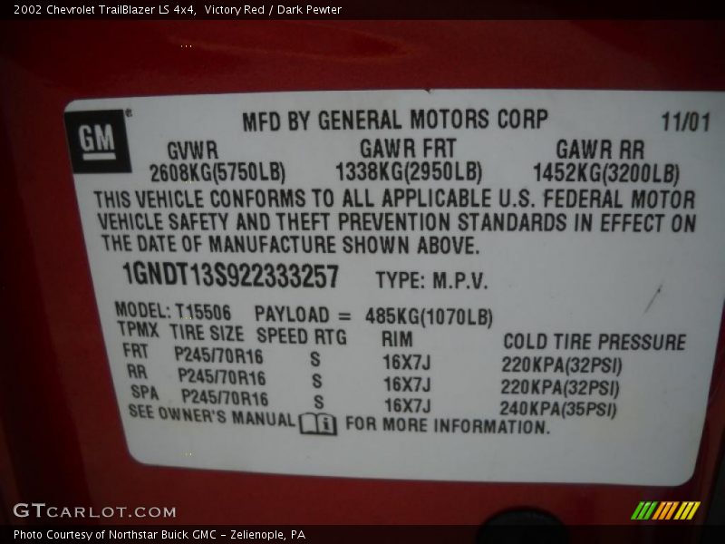 Victory Red / Dark Pewter 2002 Chevrolet TrailBlazer LS 4x4