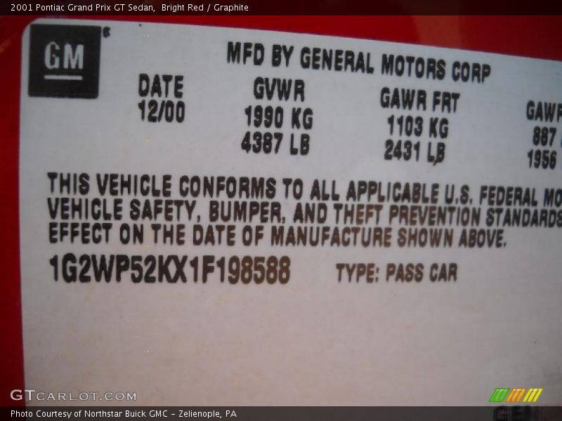 Bright Red / Graphite 2001 Pontiac Grand Prix GT Sedan
