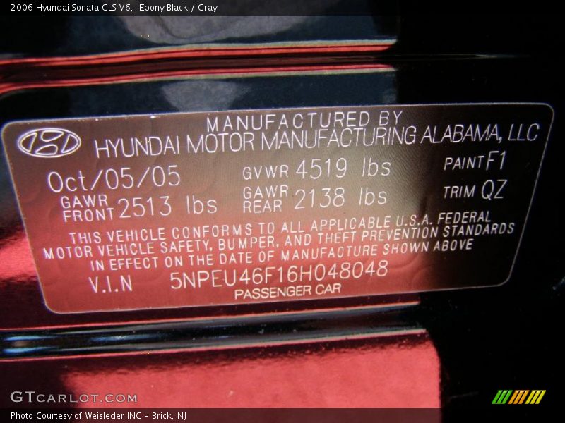Ebony Black / Gray 2006 Hyundai Sonata GLS V6