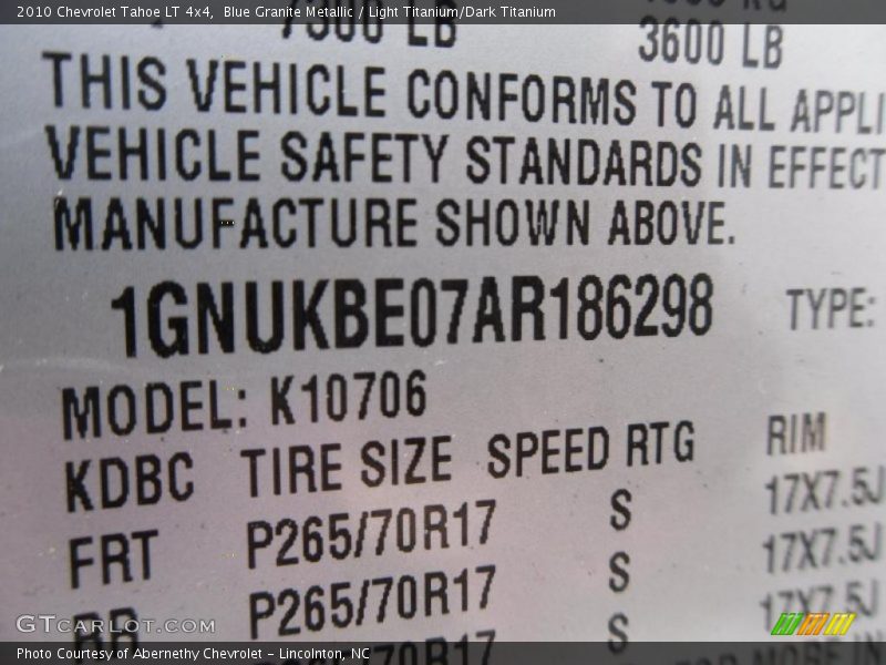 Blue Granite Metallic / Light Titanium/Dark Titanium 2010 Chevrolet Tahoe LT 4x4