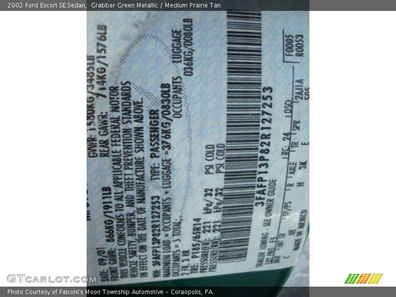 Grabber Green Metallic / Medium Prairie Tan 2002 Ford Escort SE Sedan