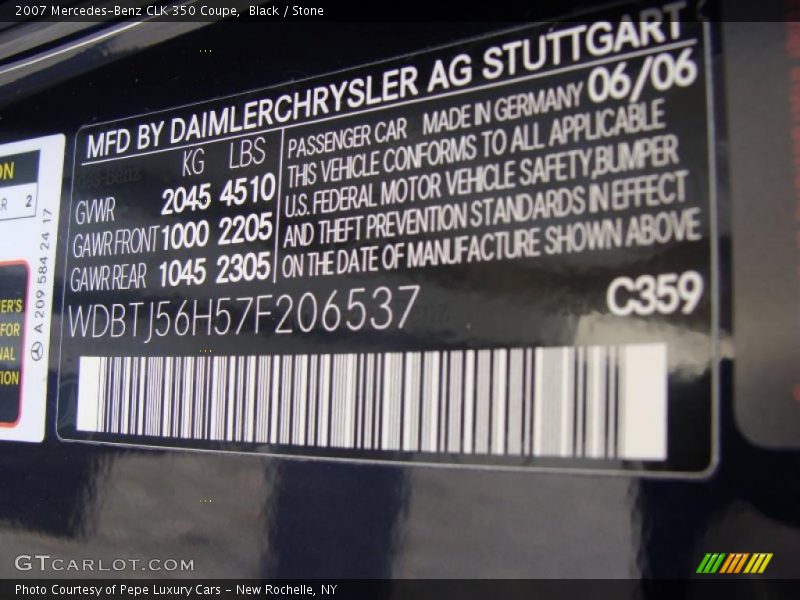 Black / Stone 2007 Mercedes-Benz CLK 350 Coupe