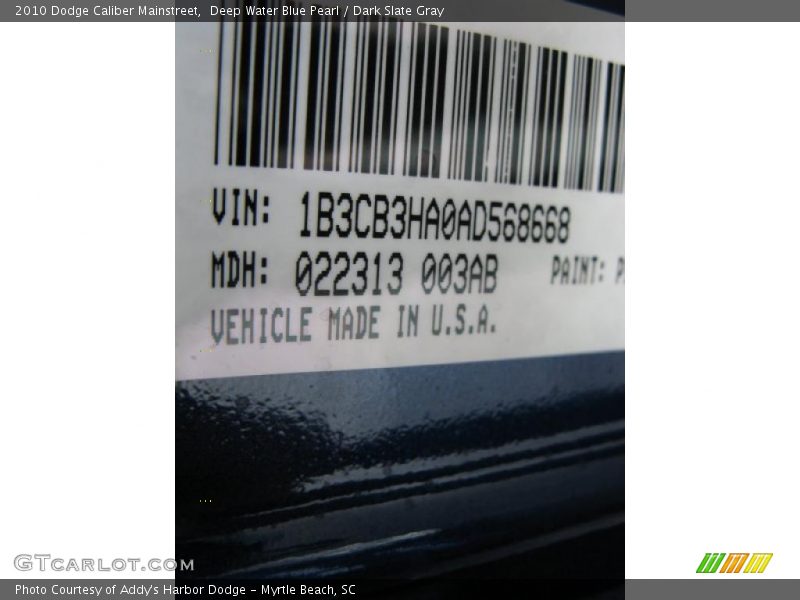 Deep Water Blue Pearl / Dark Slate Gray 2010 Dodge Caliber Mainstreet