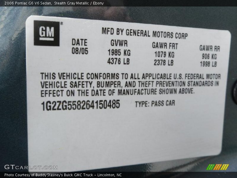 Stealth Gray Metallic / Ebony 2006 Pontiac G6 V6 Sedan
