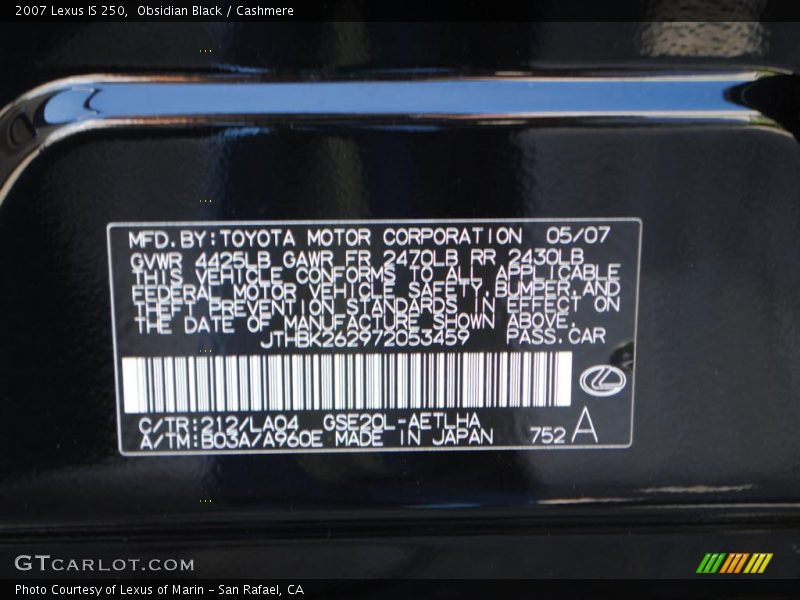 Obsidian Black / Cashmere 2007 Lexus IS 250