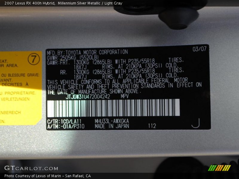 Millennium Silver Metallic / Light Gray 2007 Lexus RX 400h Hybrid
