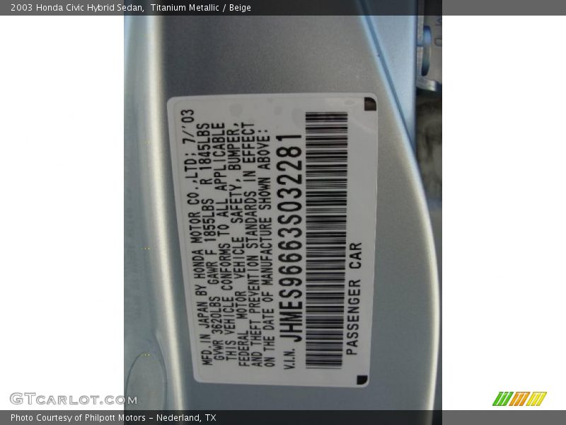 Titanium Metallic / Beige 2003 Honda Civic Hybrid Sedan