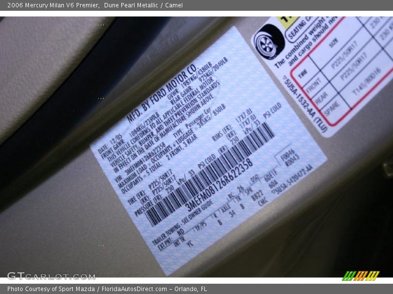 Dune Pearl Metallic / Camel 2006 Mercury Milan V6 Premier