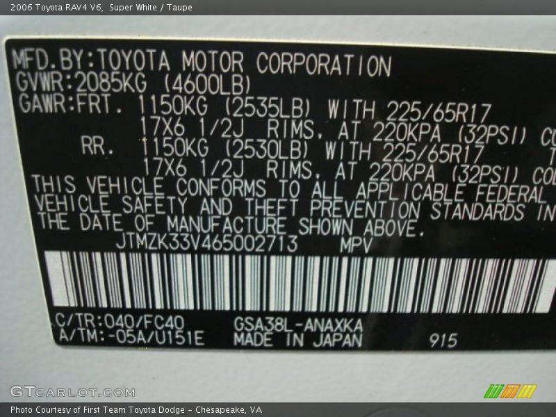 Super White / Taupe 2006 Toyota RAV4 V6