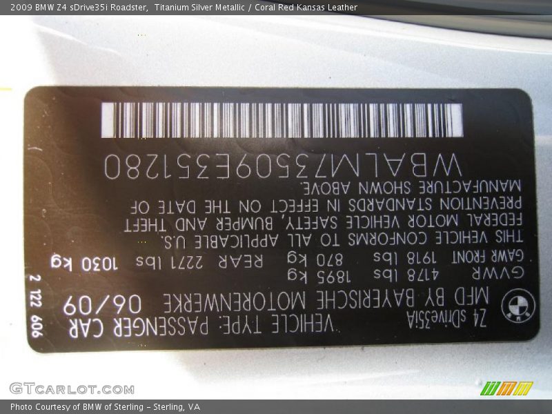 Titanium Silver Metallic / Coral Red Kansas Leather 2009 BMW Z4 sDrive35i Roadster