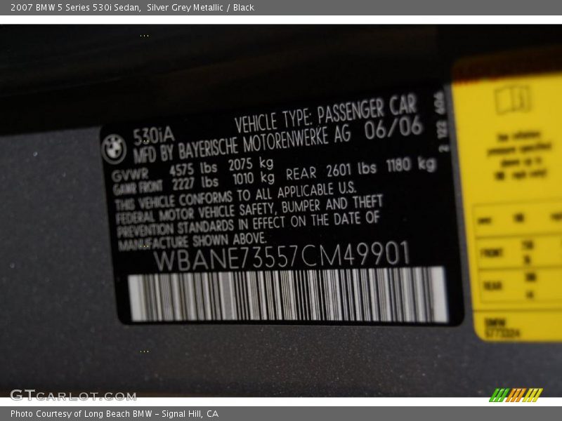 Silver Grey Metallic / Black 2007 BMW 5 Series 530i Sedan
