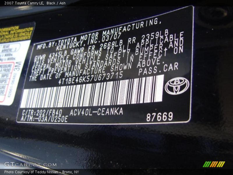 Black / Ash 2007 Toyota Camry LE