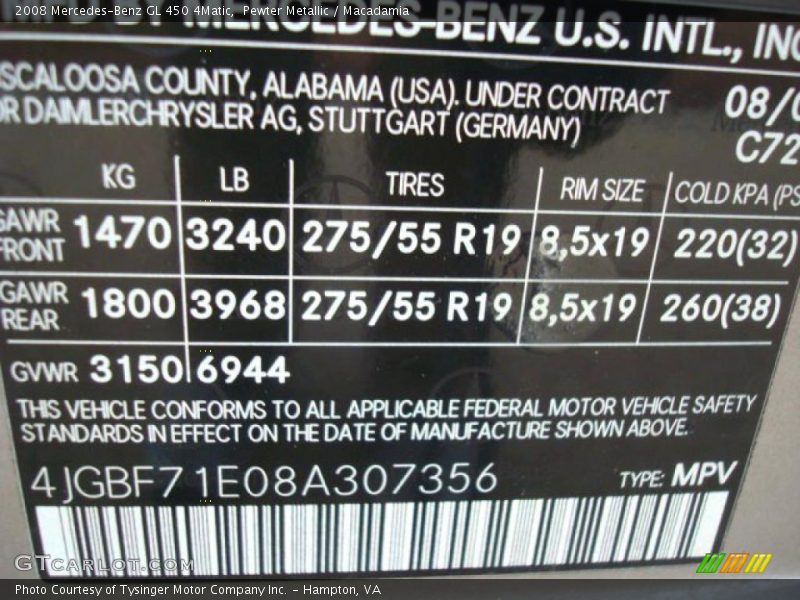 Pewter Metallic / Macadamia 2008 Mercedes-Benz GL 450 4Matic