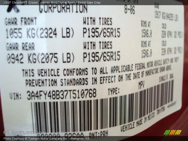 Inferno Red Crystal Pearl / Pastel Slate Gray 2007 Chrysler PT Cruiser