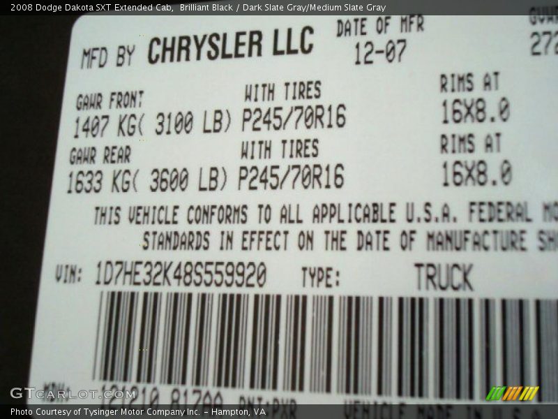 Brilliant Black / Dark Slate Gray/Medium Slate Gray 2008 Dodge Dakota SXT Extended Cab