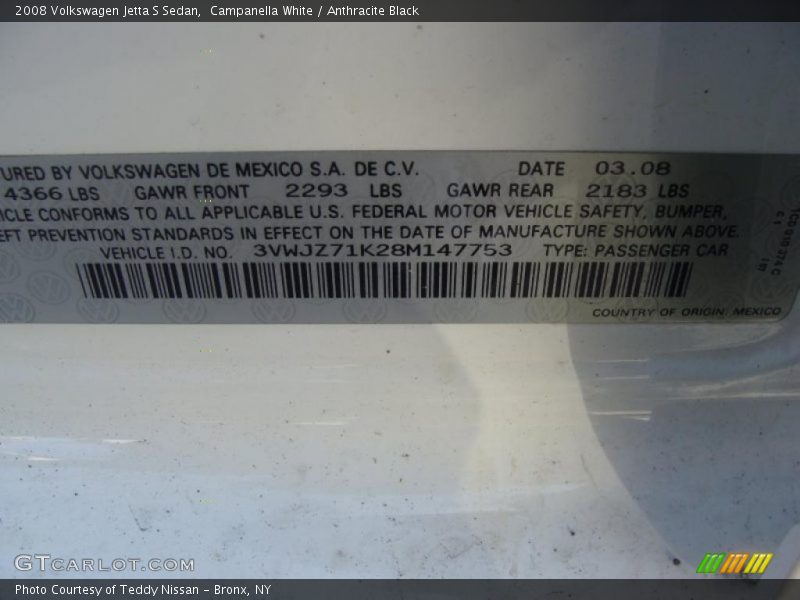 Campanella White / Anthracite Black 2008 Volkswagen Jetta S Sedan
