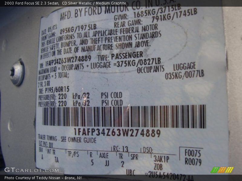 CD Silver Metallic / Medium Graphite 2003 Ford Focus SE 2.3 Sedan