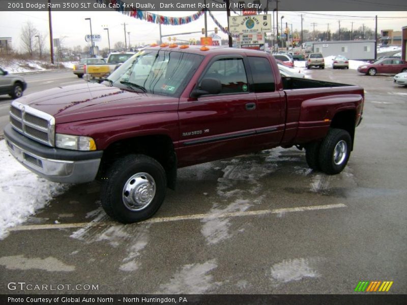 Dark Garnet Red Pearl / Mist Gray 2001 Dodge Ram 3500 SLT Club Cab 4x4 Dually