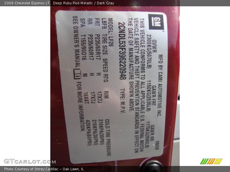 Deep Ruby Red Metallic / Dark Gray 2009 Chevrolet Equinox LT