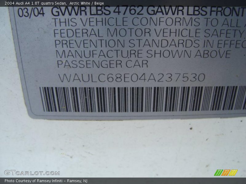 Arctic White / Beige 2004 Audi A4 1.8T quattro Sedan