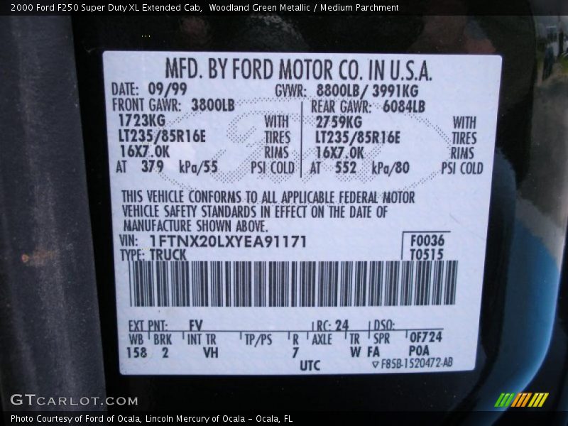 Woodland Green Metallic / Medium Parchment 2000 Ford F250 Super Duty XL Extended Cab