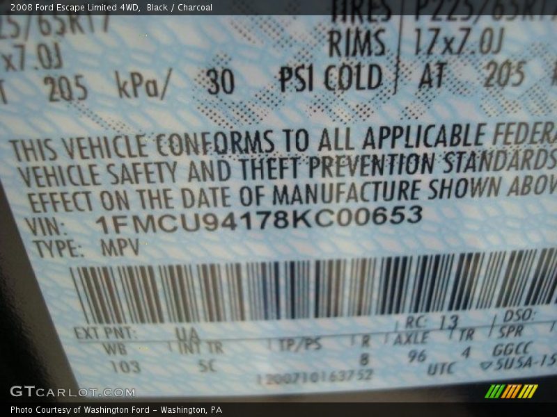 Black / Charcoal 2008 Ford Escape Limited 4WD