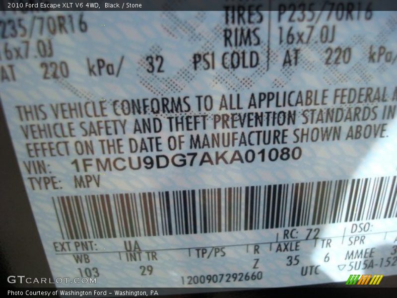 Black / Stone 2010 Ford Escape XLT V6 4WD