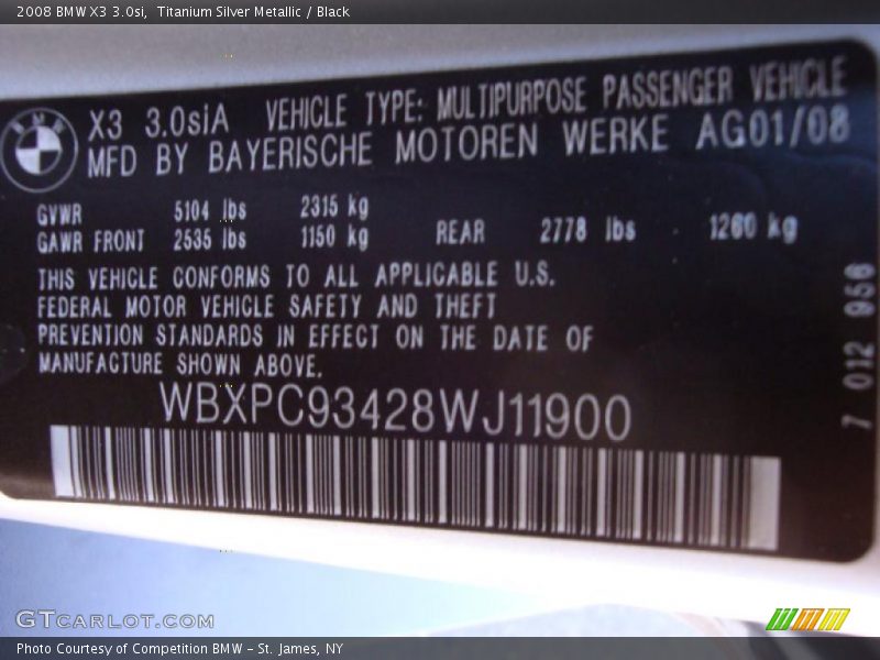 Titanium Silver Metallic / Black 2008 BMW X3 3.0si