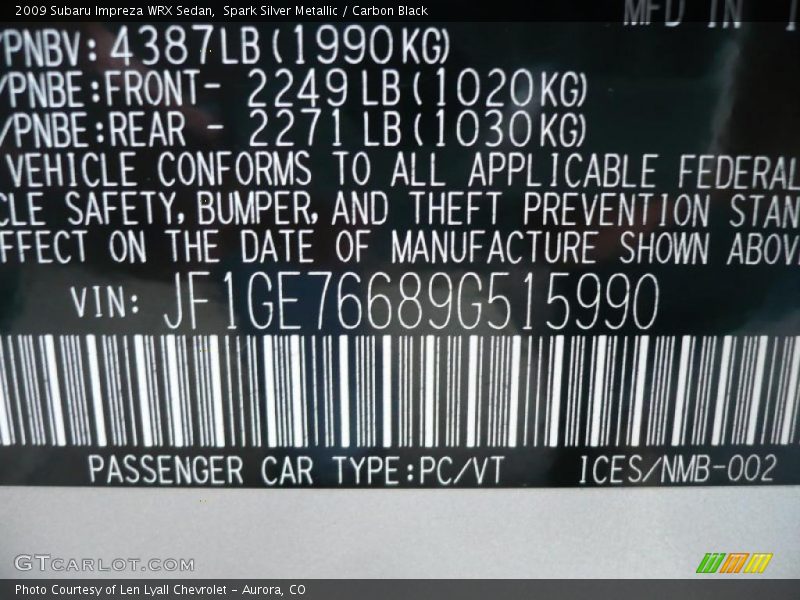 Spark Silver Metallic / Carbon Black 2009 Subaru Impreza WRX Sedan