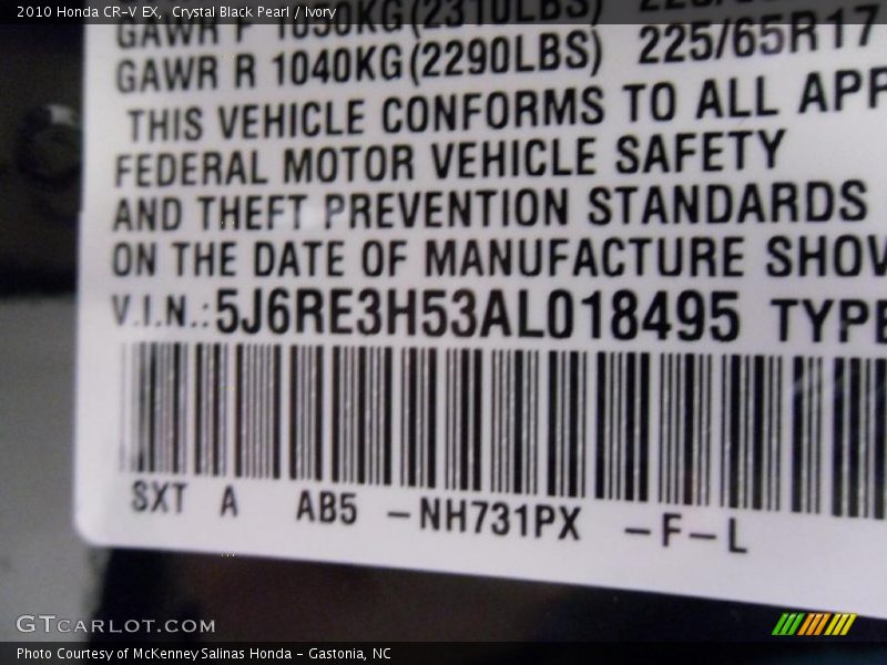 Crystal Black Pearl / Ivory 2010 Honda CR-V EX