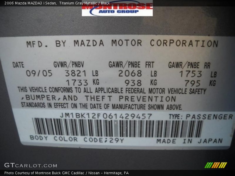 Titanium Gray Metallic / Black 2006 Mazda MAZDA3 i Sedan