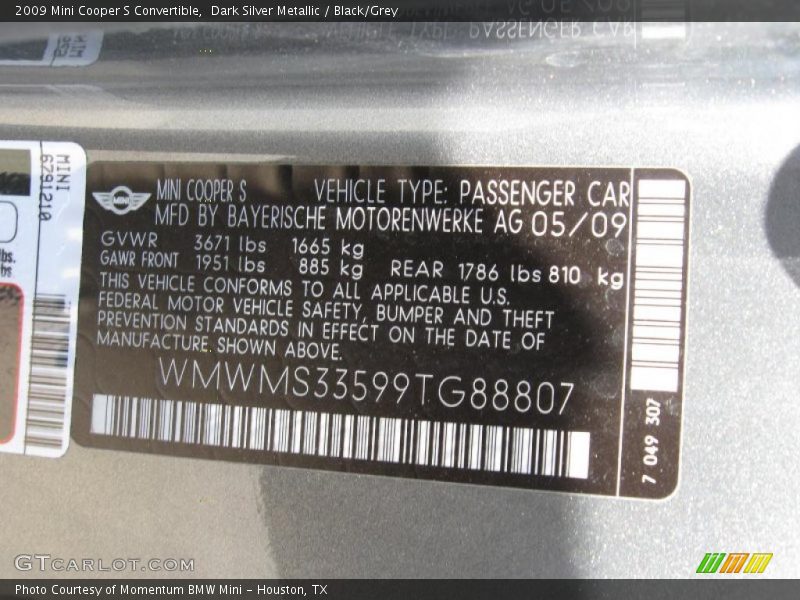 Dark Silver Metallic / Black/Grey 2009 Mini Cooper S Convertible