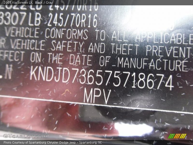 Black / Gray 2007 Kia Sorento LX