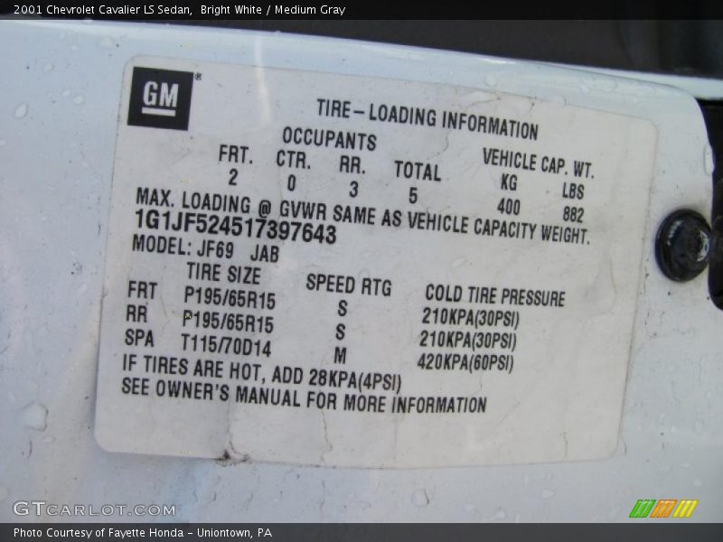 Bright White / Medium Gray 2001 Chevrolet Cavalier LS Sedan